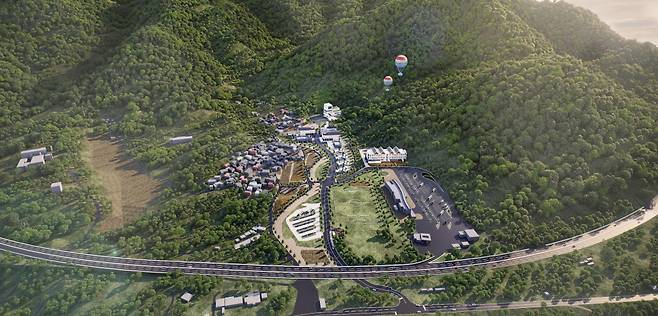 충북 보은군이 라미드관광과 추진하는 ‘구병산관광지 관광숙박시설 및 부대시설 조성사업’ 조감도. 보은군 제공.