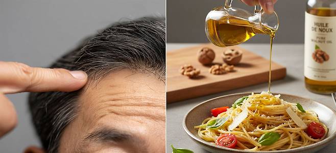 천연 식물성 오일을 활용한 스킨케어가 주목받으면서 호두 오일을 활용한 두피 관리용 오일로도 활용되고 있다. 클립아트코리아, AI 생성 이미지