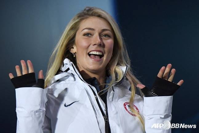 2018 평창 올림픽에서 올림픽을 따내고 기뻐하는 미국 스키여제 미카엘라 시프린. /AFPBBNews=뉴스1