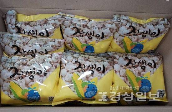 ▲ 울산 남구가 강냉이 과자 포장지에 홍보 캐릭터 '장생이'를 인쇄해 판매한 '장생이 콘스낵' 사업이 수익 저조로 종료됐다. 남구청 제공