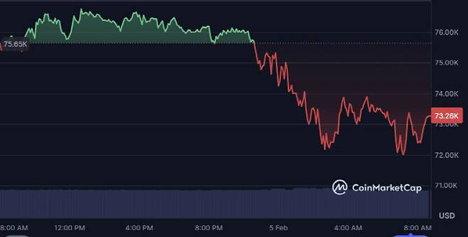 비트코인이 5일 현재 7만3000달러대를 기록하고 있다. (사진=코인마켓캡)