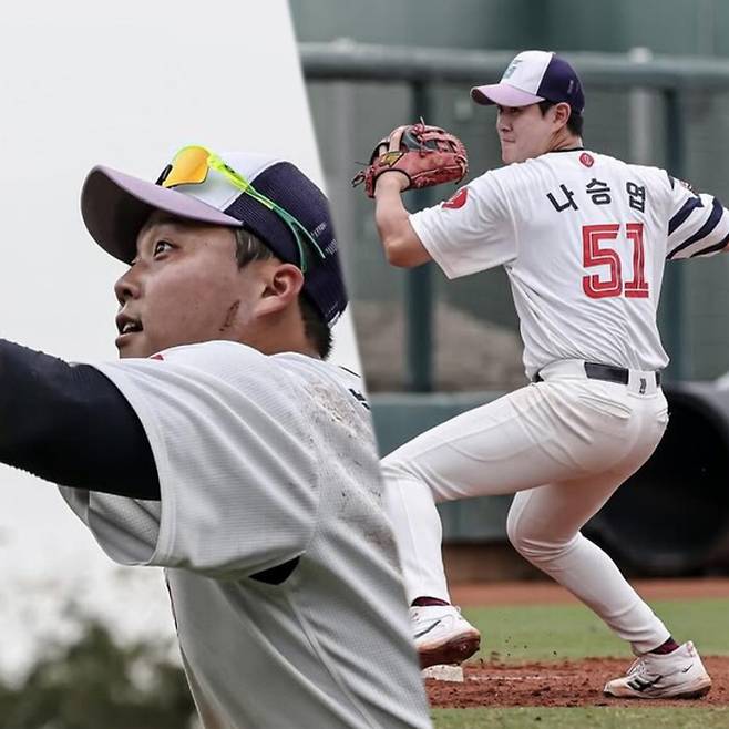 롯데 한동희가 1루를, 나승엽이 3루 수비 훈련을 하고 있다. 사진 | 롯데 자이언츠