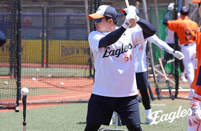 멜버른 볼파크에서 훈련 중인 문현빈. 한화 제공