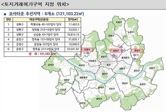 제2차 도시계획위원회 개최 결과 토지거래허가구역 신규 지정 위치. [서울시 제공]