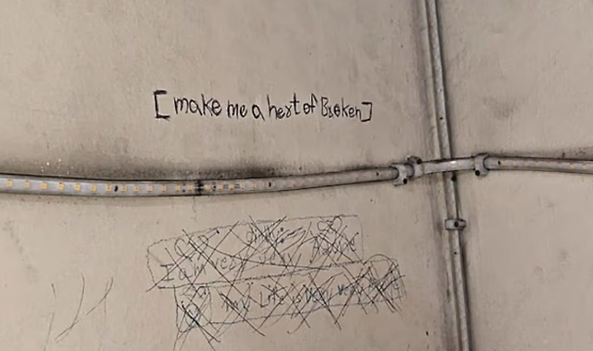 투신한 세 자매의 방 벽에서 발견된 낙서.