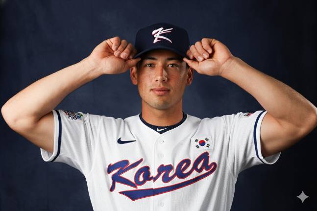 한국 야구 대표팀 유니폼을 입은 셰이 위트컴의 합성 사진. /사진=제미니아 생성 이미지(AFPBBNews=뉴스1 이미지 활용)