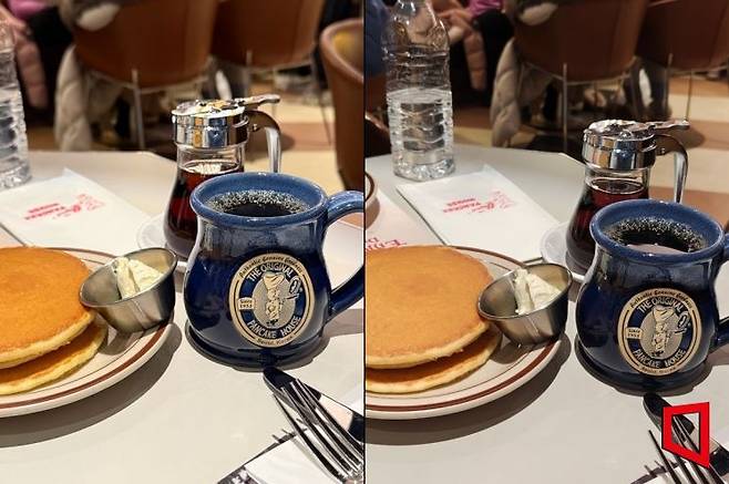 애플 아이폰 16 프로로 찍은 사진(왼쪽)과 모토로라 엣지 70으로 찍은 사진(오른쪽). 이명환 기자