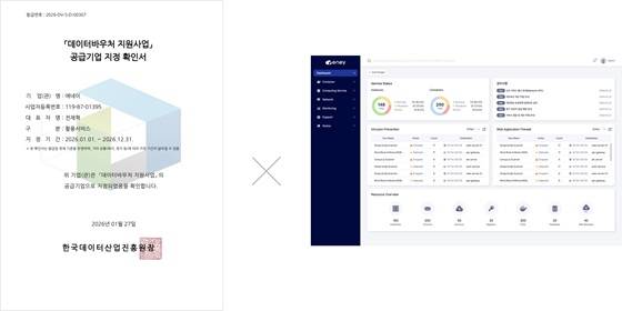 데이터바우처 지원사업 공급기업 지정 확인서 및 에네이클라우드 v4.0.0 서비스 화면/사진제공=에네이