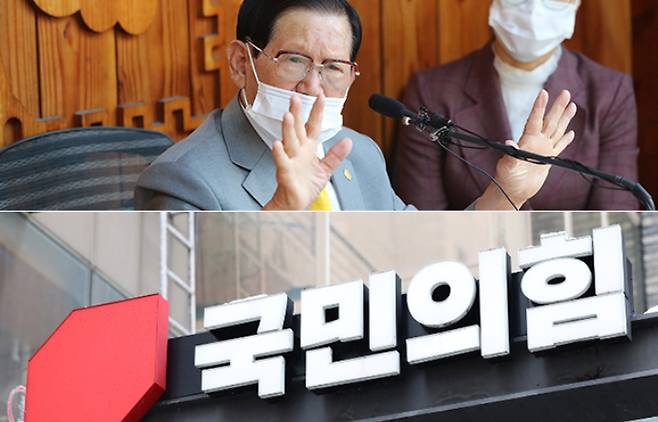 이단 신천지 이만희 교주(위)와 국민의힘. 자료사진·연합뉴스