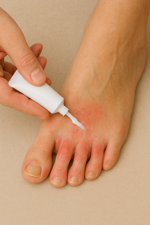 무좀 환자가 약을 바르는 모습을 챗GPT에 그려달라고 해서 생성한 이미지. [챗GPT]