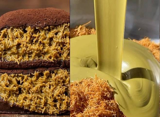 두쫀쿠에 들어가는 카다이프와 피스타치오 스프레드 [SNS 캡처]