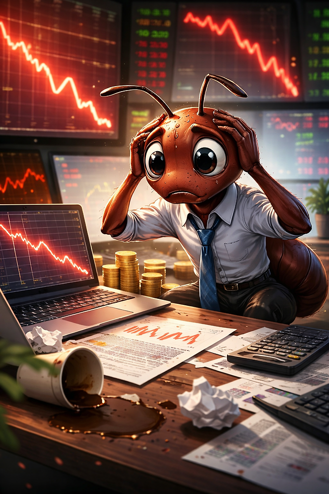 레버리지 ETF 투자 손실 사례와 고위험 투자 이동을 상징적으로 표현한 챗 GPT 합성 이미지. 개인 투자자의 레버리지 투자 위험, 코인 선물 거래 리스크, 투자 행동 패턴 변화를 설명하는 기사용 이미지.