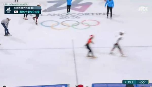 윌리엄 단지누에게 밀려 2위로 결승선을 통과한 린샤오쥔. ⓒJTBC 중계화면 캡처