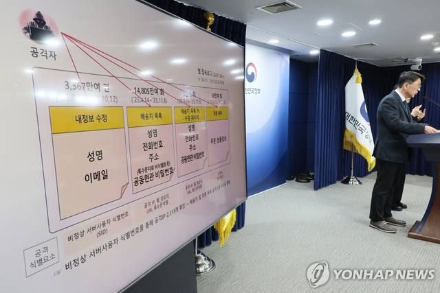 최우혁 과학기술정보통신부 정보보호네트워크정책실장이 10일 서울 종로구 정부서울청사에서 쿠팡 침해사고 민관합동조사단 조사결과를 브리핑하고 있다. 연합뉴스