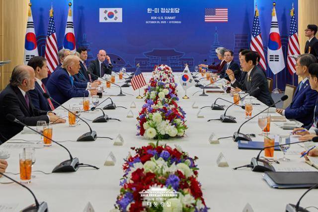 국립경주박물관 특별전시관에서 진행된 한미 정상회담 모습. 대통령실 제공