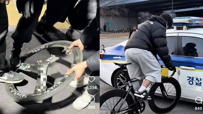 최근 SNS에 '픽시 자전거'를 탄 청소년들이 일탈 행위를 일삼는 영상이 게재되고 있다./사진=인스타그램 캡처.