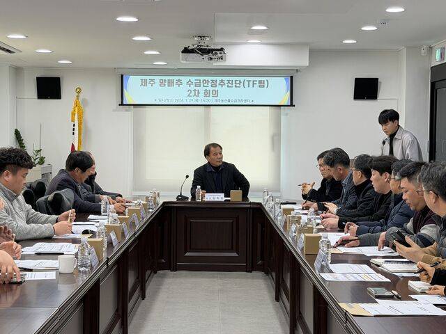 제주농산물수급관리연합회와 제주농산물수급관리센터는 겨울무·당근·양배추·브로콜리·마늘·양파 등 2025~2026년산 제주 월동채소 수급동향을 점검하고 수급안정 방안을 세웠다. 사진은 1월29일 열린 양배추 수급안정추진단 2차 회의 모습.