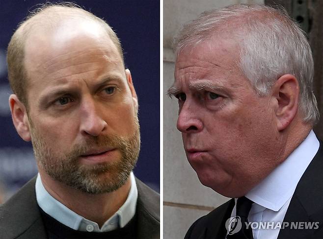 윌리엄 왕세자(왼쪽)와 앤드루 마운트배튼 윈저 [AFP 연합뉴스 자료사진. 재판매 및 DB 금지]