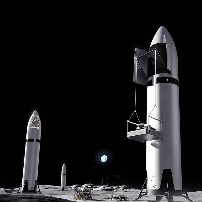 스페이스엑스의 달 착륙선 스타십에서 화물을 내리는 장면을 묘사한 그림. 스페이스엑스 제공