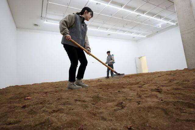 국립현대미술관 서울관이 새해 첫 기획전 ‘소멸의 시학: 삭는 미술에 대하여’를 통해 무균의 전시장에 유기물을 품은 작품을 본격적으로 전시하는 파격적인 시도를 했다. 사진은 미국 작가 아사드 라자의 ‘흡수’. 뉴시스