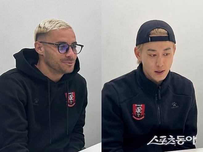 부천 바사니(왼쪽)와 카즈가 11일 창원 그랜드 머큐어 앰배서더 호텔에서 스포츠동아와 인터뷰하고 있다. 창원｜백현기 기자 hkbaek@donga.com