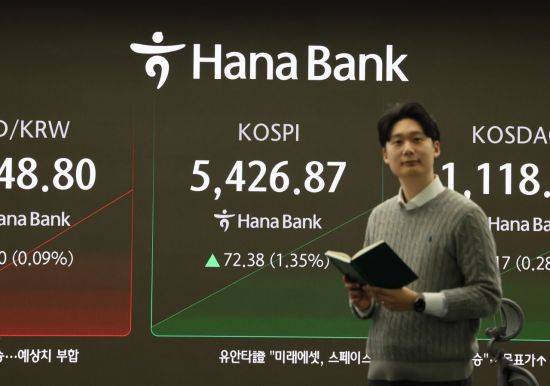 12일 서울 중구 하나은행 딜링룸 현황판에 코스피 지수 등이 표시되고 있다. 연합뉴스