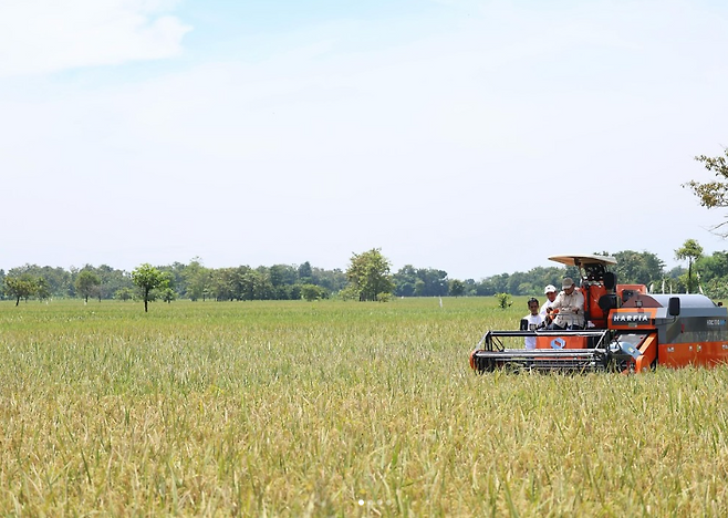 지난해 벼 수확 현장에서 콤바인을 운전 중인 프라보워 대통령. 프라보워 대통령 공식 SNS