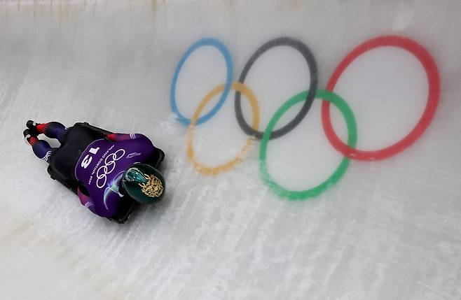 올림픽 트랙에서 훈련하는 스켈레톤 정승기. 로이터=연합뉴스