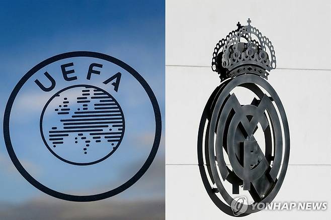 유럽축구연맹과 레알 마드리드 엠블럼 [AFP=연합뉴스]