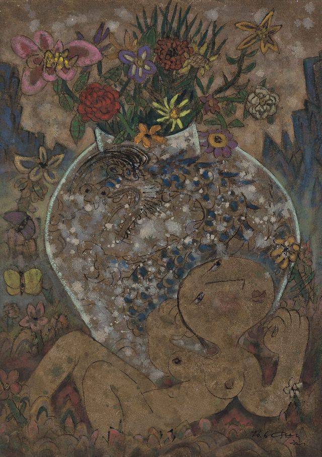 최영림(1916–1985), 무제, mixed media on canvas, 90.5×65.2cm, 1976.6., 1200만-2500만 원 (서울옥션 제공)