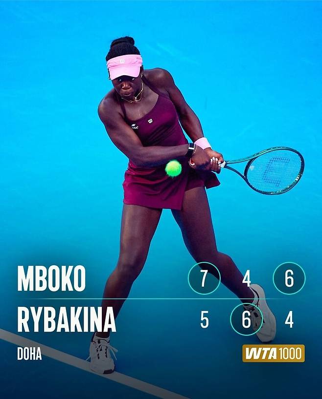 8강전에서 리바키나를 물리친 음보코. WTA 투어