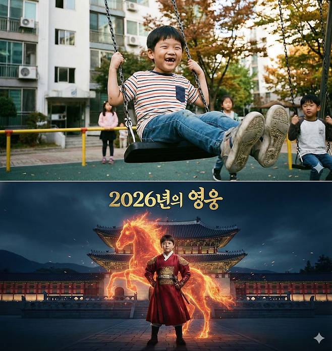 아이 사진을 제미나이에 올리고 명령어를 입력하면 영화 포스터 같은 사진을 제작할 수 있다. 사진 나노 바나나