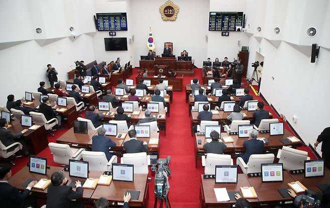 제주특별자치도의회 본회의장 전경.