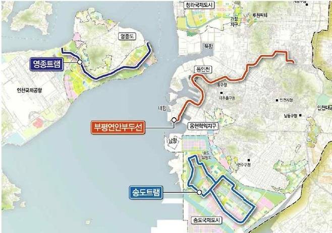 ▲ '제2차 인천 도시철도망 구축계획(2026~2035)'에 반영된 트램 노선. /자료=인천시
