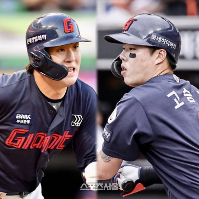 김태형 감독이 2026시즌 키플레이어로 꼽은 나승엽과 고승민의 모습. 사진 | 스포츠서울 DB