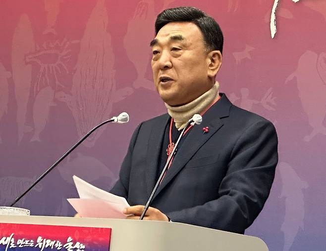 지난달 21일 김두겸 울산시장이 시청 프레스센터에서 정부의 광역 행정통합 전략과 관련한 입장을 밝히고 있다. /뉴스1