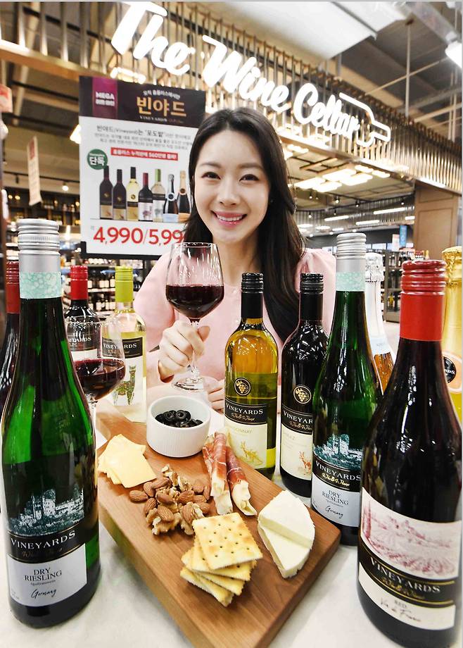 작년 신규 출시된 독일산 '빈야드드라이리슬링'(맨 왼쪽)을 비롯한 홈플러스의 와인 제품 / 홈플러스