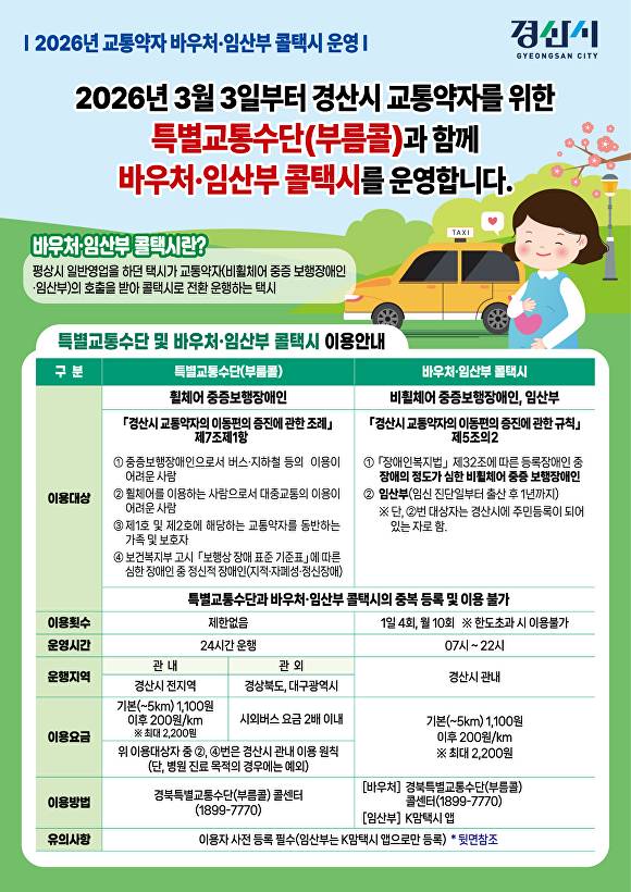 ‘교통약자 바우처·임산부 콜택시 사업’ 포스터  [사진=경산시]