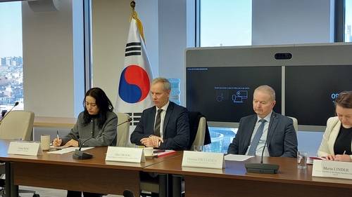 올로프 스코그 유럽연합(EU) 대외관계청 사무차장 올로프 스코그 EU 대외관계청 사무차장이 19일 서울 중구 주한EU대표부에서 열린 기자간담회에 참석했다. [주한EU대표부 제공. 재판매 및 DB 금지]