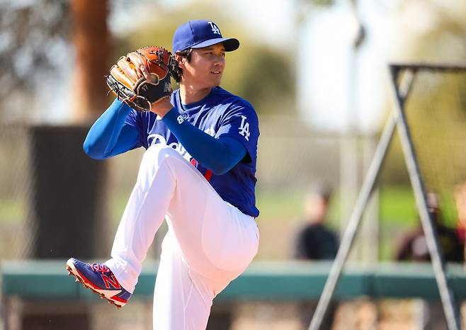 오타니 쇼헤이가 피칭 훈련을 하고 있다. AFP연합뉴스