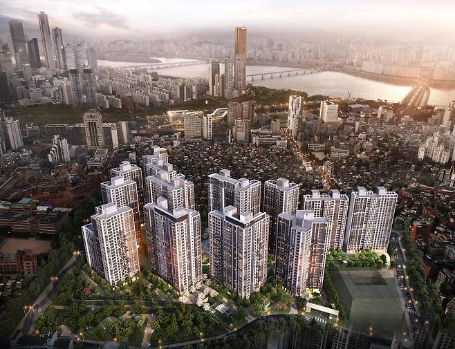 9000채 규모의 노량진뉴타운에서 처음으로 분양하는 ‘라클라체자이드파인’ 조감도. GS건설 제공