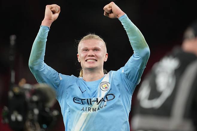 [리버풀=AP/뉴시스] 잉글랜드 프로축구 프리미어리그(EPL) 맨체스터 시티의 엘링 홀란. 2026.02.08.