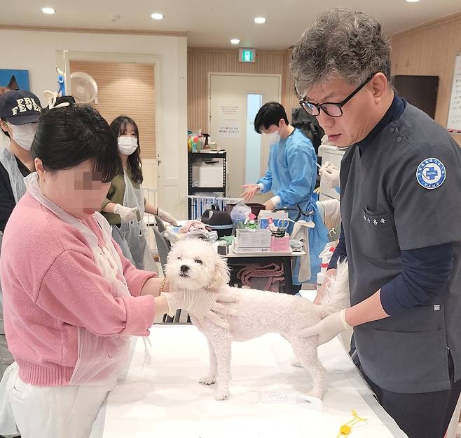 유용규 로얄동물메디컬센터 원장이 LCKD에서 수의료 봉사를 하고 있다(LCKD 제공). ⓒ 뉴스1
