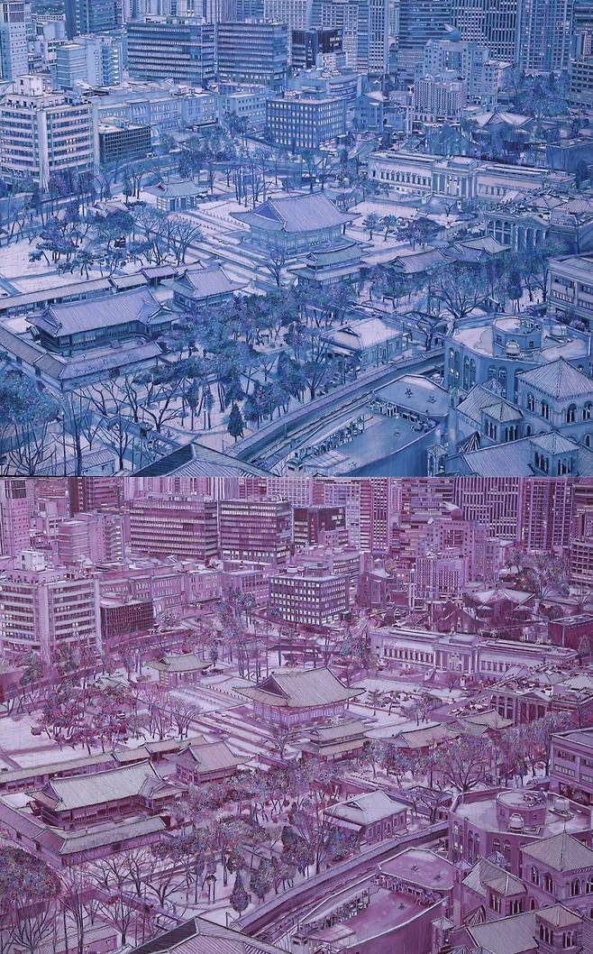 김란 작 'D-덕수궁 01'(위)과 'D-덕수궁 02' [노화랑 제공. 재판매 및 DB 금지]