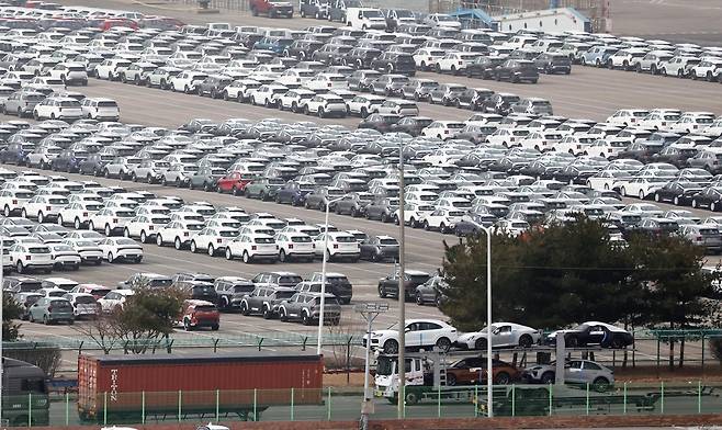 사진은 22일 경기 평택시 포승읍 평택항에 수출용 차량이 세워진 모습. 2026.2.22 ⓒ 뉴스1