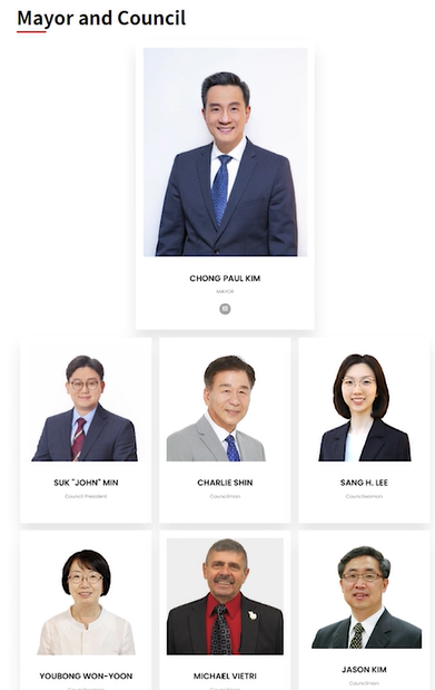 팰리세이즈 파크 시장 및 시의회 구성원. 7명 가운데 6명이 한인이다.