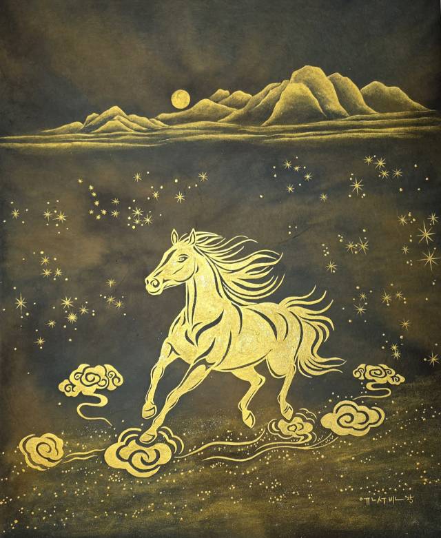 윤수빈 , 금마의 질주, 순지, 금니, 83x70cm