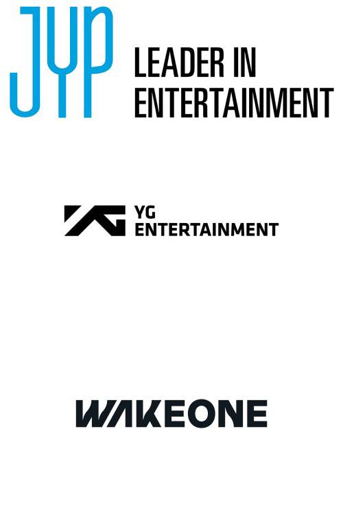 JYP엔터테인먼트, YG엔터테인먼트, 웨이크원 로고. 사진 제공=각 기획사