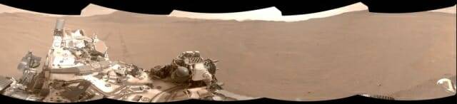 로버가 촬영한 이 파노라마 사진은 지난 2일 MGL 기술을 사용해 궤도 이미지와 비교 분석한 5쌍의 스테레오 내비게이션 카메라 이미지다. (출처=NASA/JPL-칼텍)