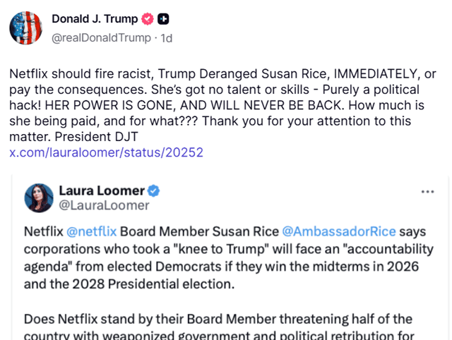 본문에 언급된 도널드 트럼프 미국 대통령의 트루스 소셜 글 캡처